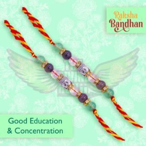 Healing crystal Rakhi for good education and enhanced concentration, with Ganesh beads.