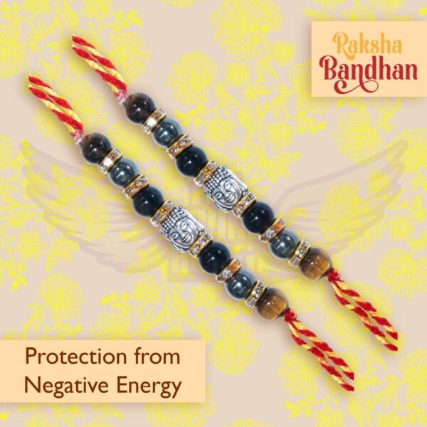 Buddha Rakhi for Brother – Spiritual Protection Rakhi with Tiger Eye & Hematite Beads