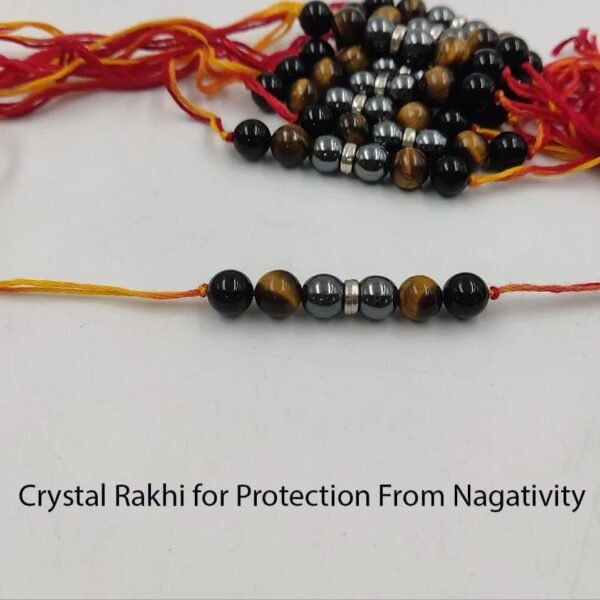 Crystal Rakhi for Protection from Negativity – Black Tourmaline & Tiger Eye Beads