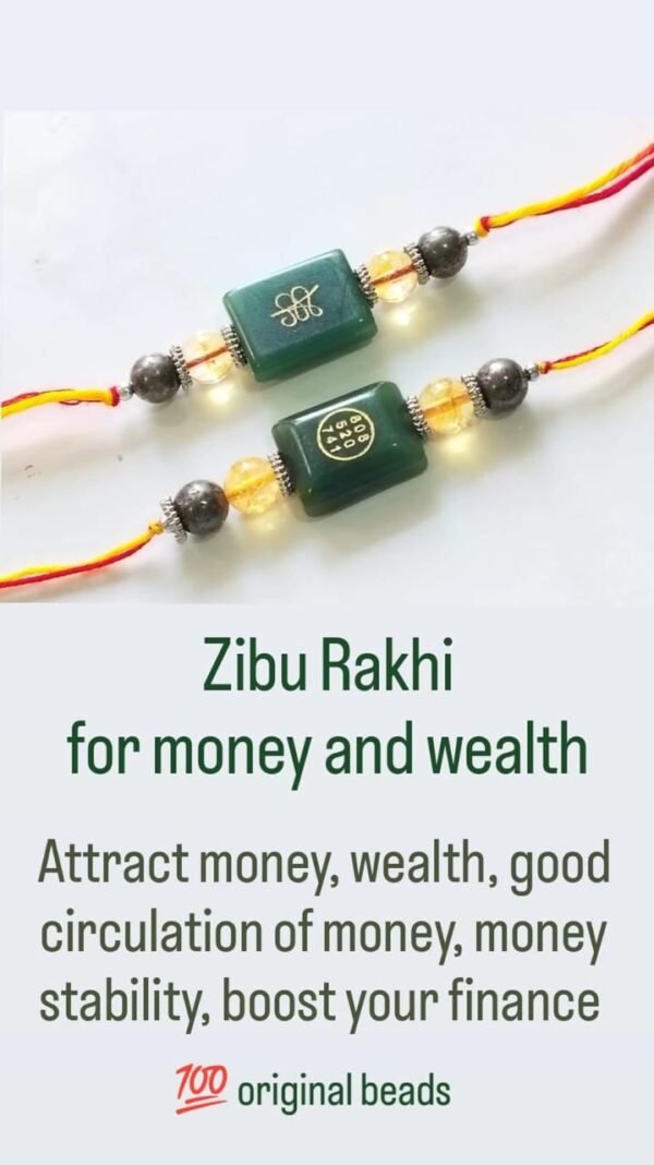 Zibu Symbol Rakhi for Money & Wealth – With Grabovoi Numbers & Original Healing Beads