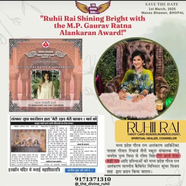 Ruhi Rai awarded M.P. Gaurav Ratna Alankaran 2025 – Leading Numerologist and Spiritual Healer in Bhopal