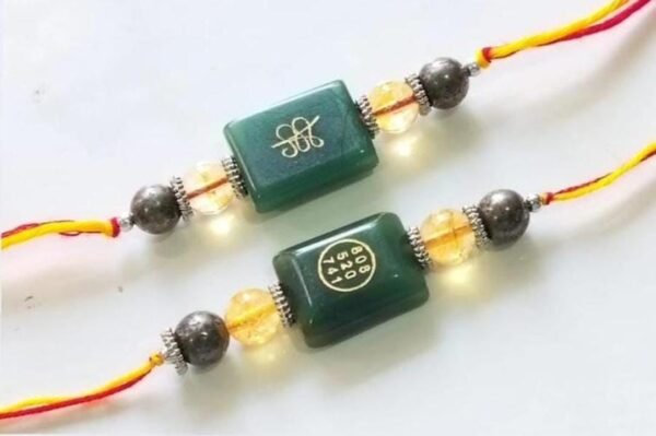 Handcrafted numerology healing rakhis with engraved codes and crystals by Ruhii Rai, Bhopal.